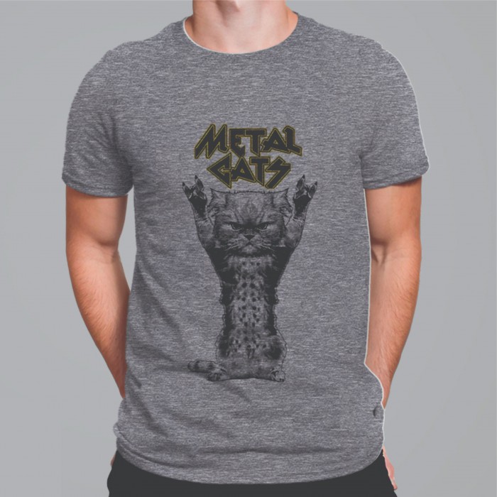 Camiseta Cinza masculina Metal cats